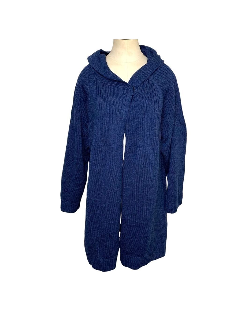 NWT Raffi Blue Hooded Extra Fine Merino Wool Cardigan Sz S Relax Fit Minimalist